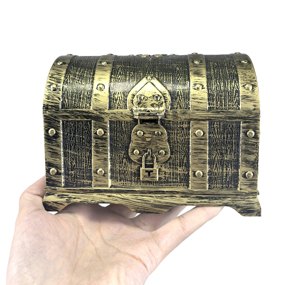 Pirate Treasure Chest Toys Pirate Adventurous Treasure Box with Lock Toy Pirate Gold Coins Kids Halloween Pirate Party Decor