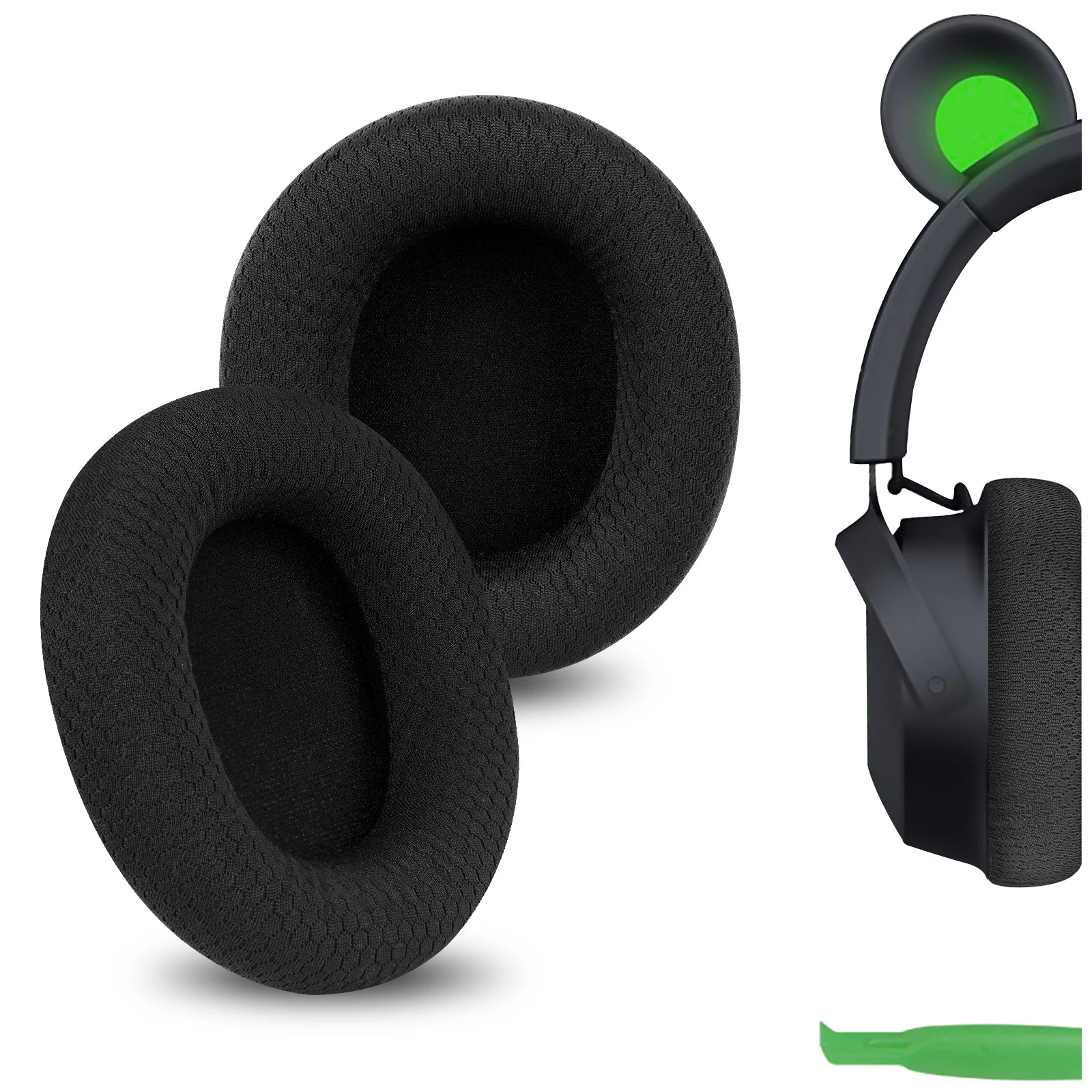 Geekria Comfort Mesh Fabric Replacement Ear Pads for Razer Kraken Kitty V2 Pro, Barracuda, Barracuda X Headphones Ear Cushions