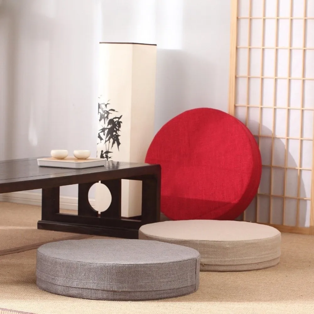 New 40x6cm Tatami Meditation Cushion Round Linen Yoga Stretching Cushion Removable Durable Window Cushion Machine Washable