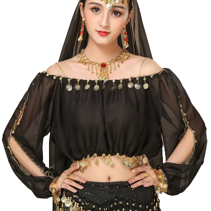 Kristal katoenen mesh buikdans top voor dames met halve mouwen sexy 9-kleuren Indiase kostuumdanskleding