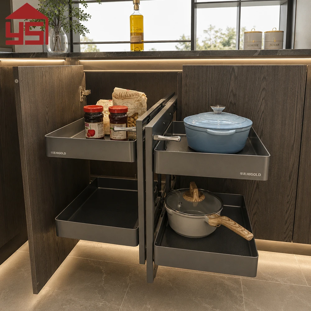 Custom Magic Corner Pull-Out Basket Double Layer Drawer Storage Kitchen Cabinet Basket Space Saving For Corner Cabinet