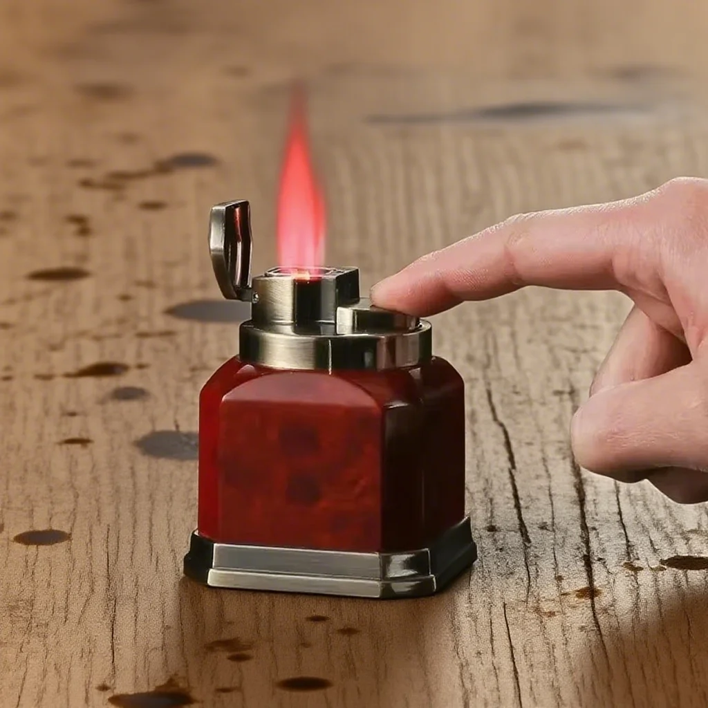 

Luxury Gift Retro Metal Desktop 4-Jet Red Flame Lighter Windproof Butane Refillable Duty Welding Cigar Ignition Tabletop Tool
