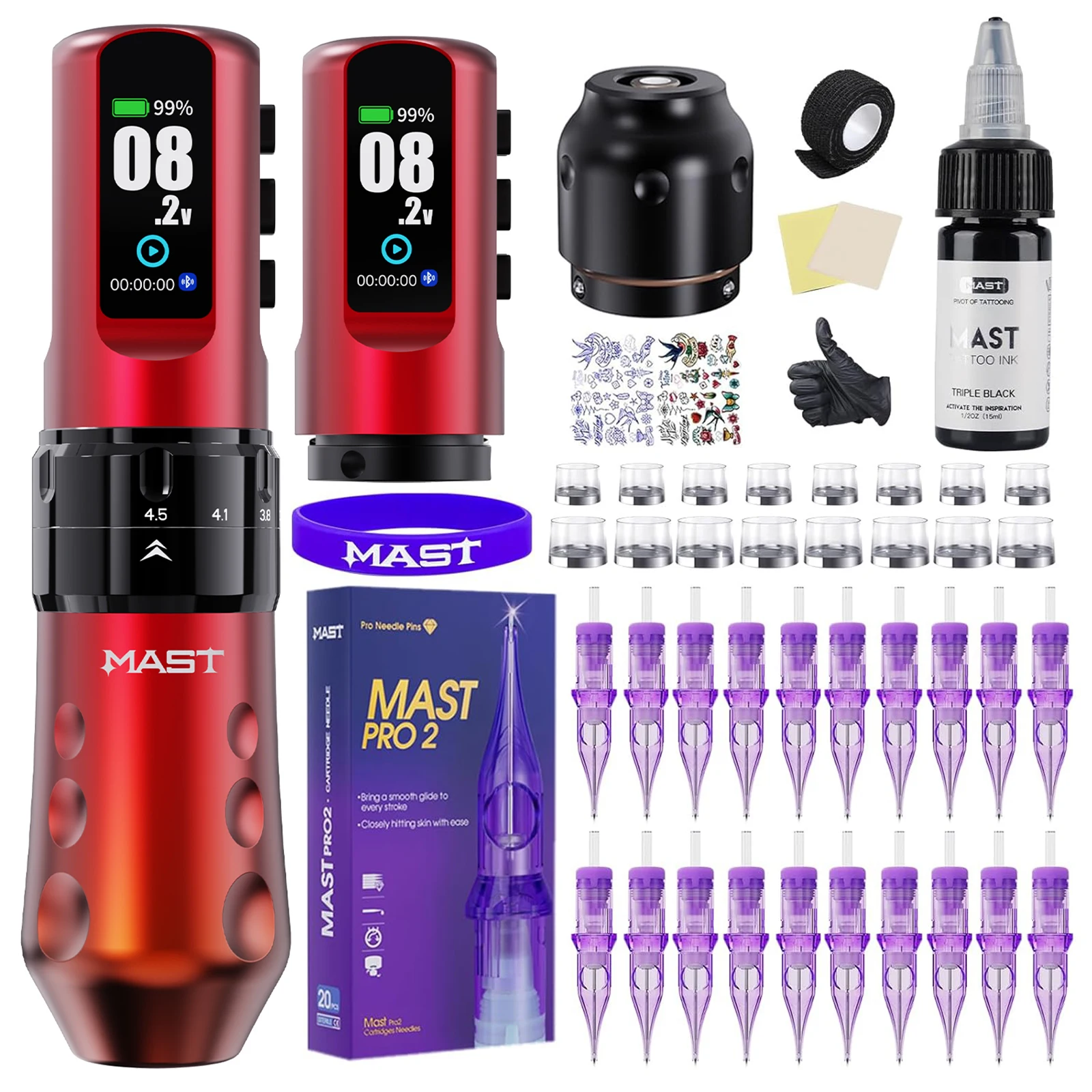 Mast Flip 4 Pro Volledige Draadloze Tatoeëerkit 7 Slagen (2,5-4,5 mm) 2 Batterijen 2000 mAh voor Lijnwerk Schaduw en Kleuring Tatoeëerspullen