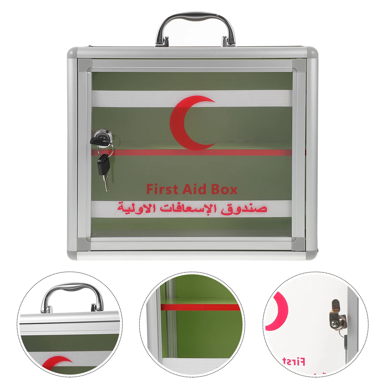 صندوق دواء الطوارئ مصنوع من سبائك الألومنيوم بسعة كبيرة ومقبض شفاف ومتين للتخزين المحمول مناسب للمكتب المنزلي