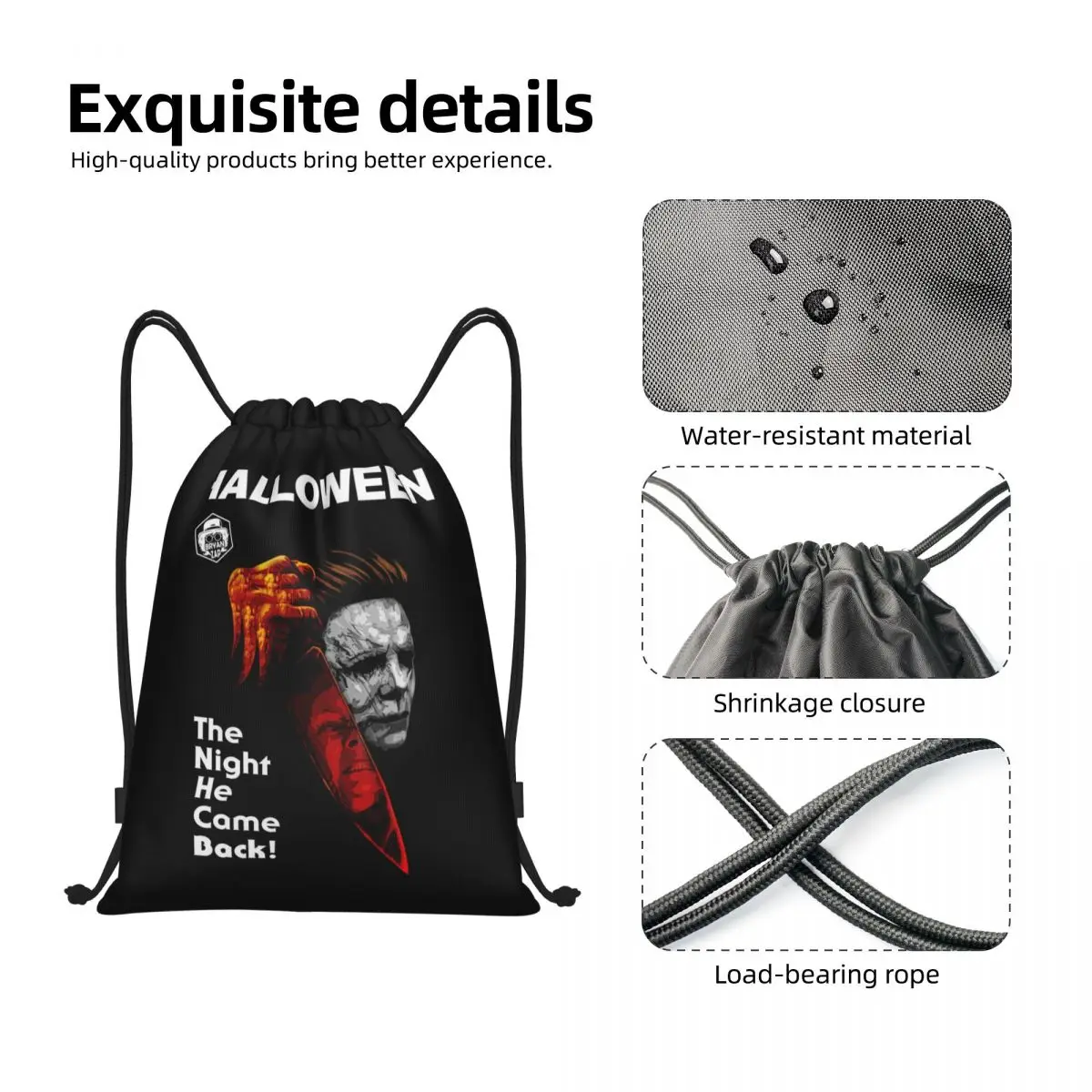 Michael Myers Knives-mochila con cordón para hombre y mujer, saco deportivo plegable para gimnasio, Halloween, la noche, vuelve a la compra