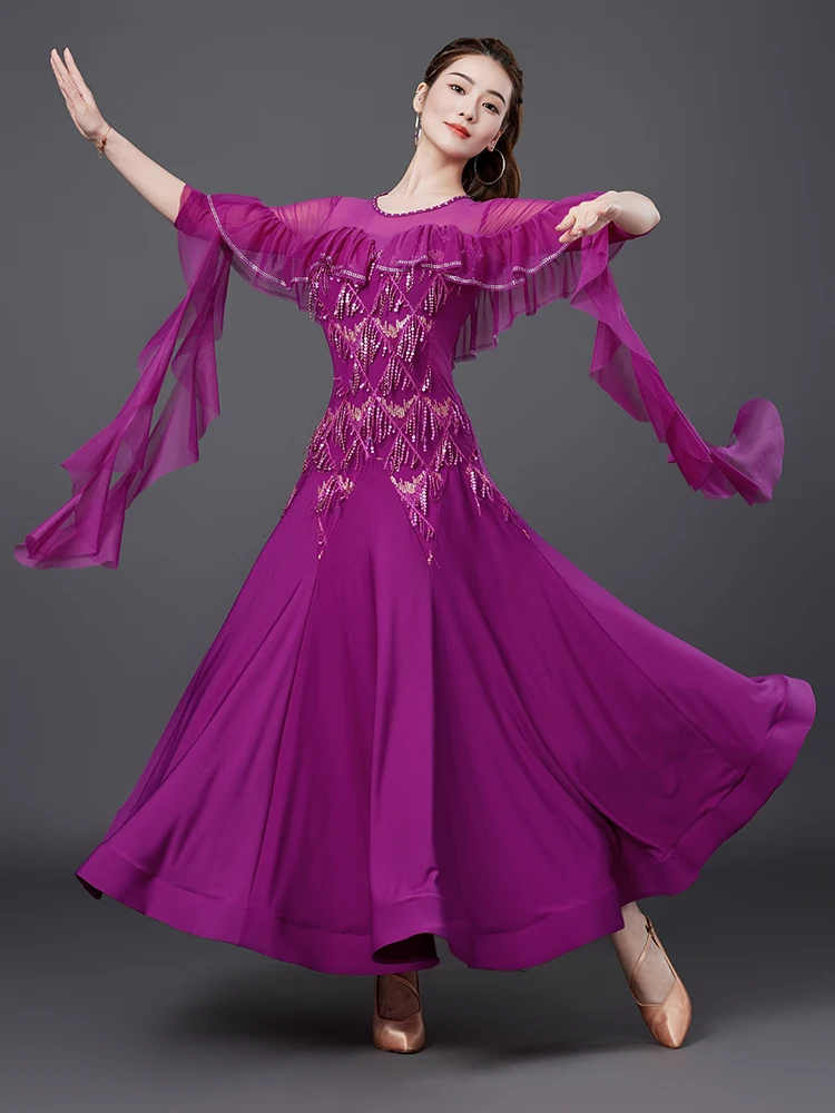 

Новинка 2024 года, современное танцевальное платье для профессиональных соревнований, вальс, Gb, танцевальное платье дружбы, большое платье с блестками, 7216