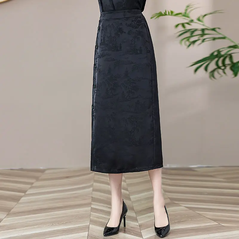 

Retro Chinese-style High-waist Cheongsam Skirt Summer Fashion and Versatile Chinese Jacquard Embroidery Slit Skirt