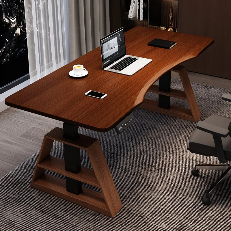Solid wood electric lifting table, computer table legs A feet, special-shaped workbench, home office desk, intelligent learning