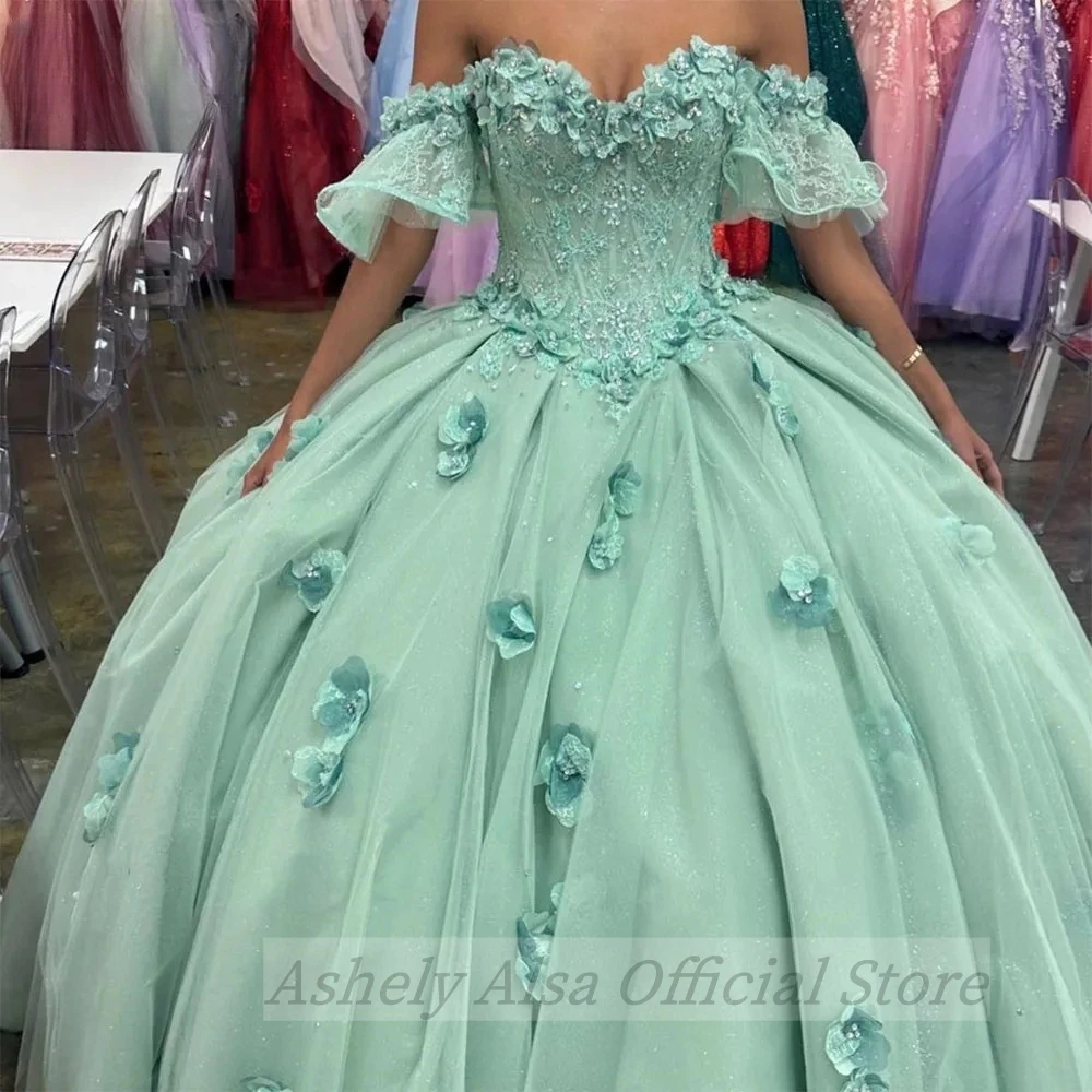 Customized Mint Green Ball Gown Quinceanera Dresses Appliques Sweet 16 Dress Vestido De 15 Anos Girls Birthday Party Prom Wear