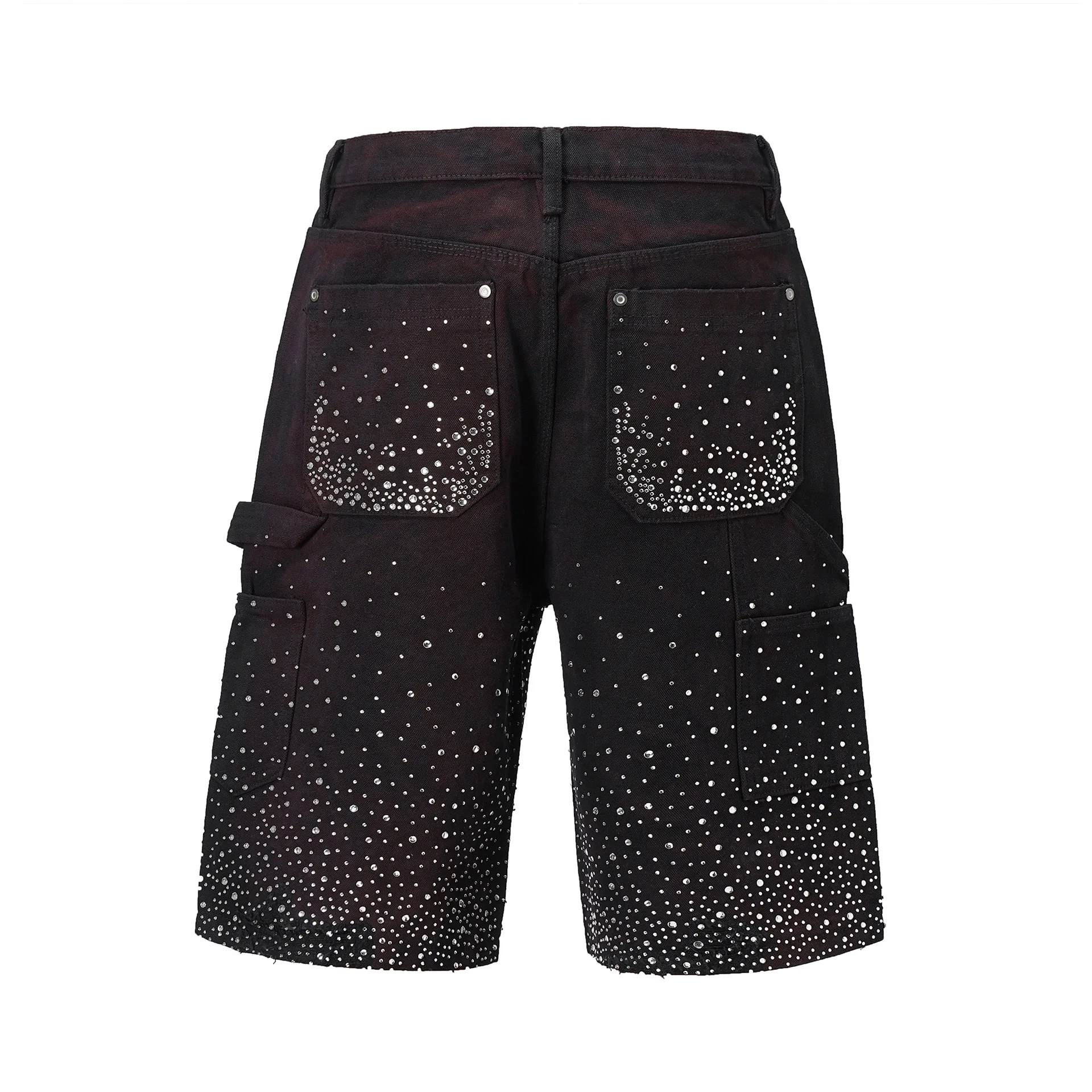 High Quality Luxury Full Rhinestone Cargo Shorts 2026 New Fashion Splashed Ink Tie-Dye Gradient Denim Short Pants Men