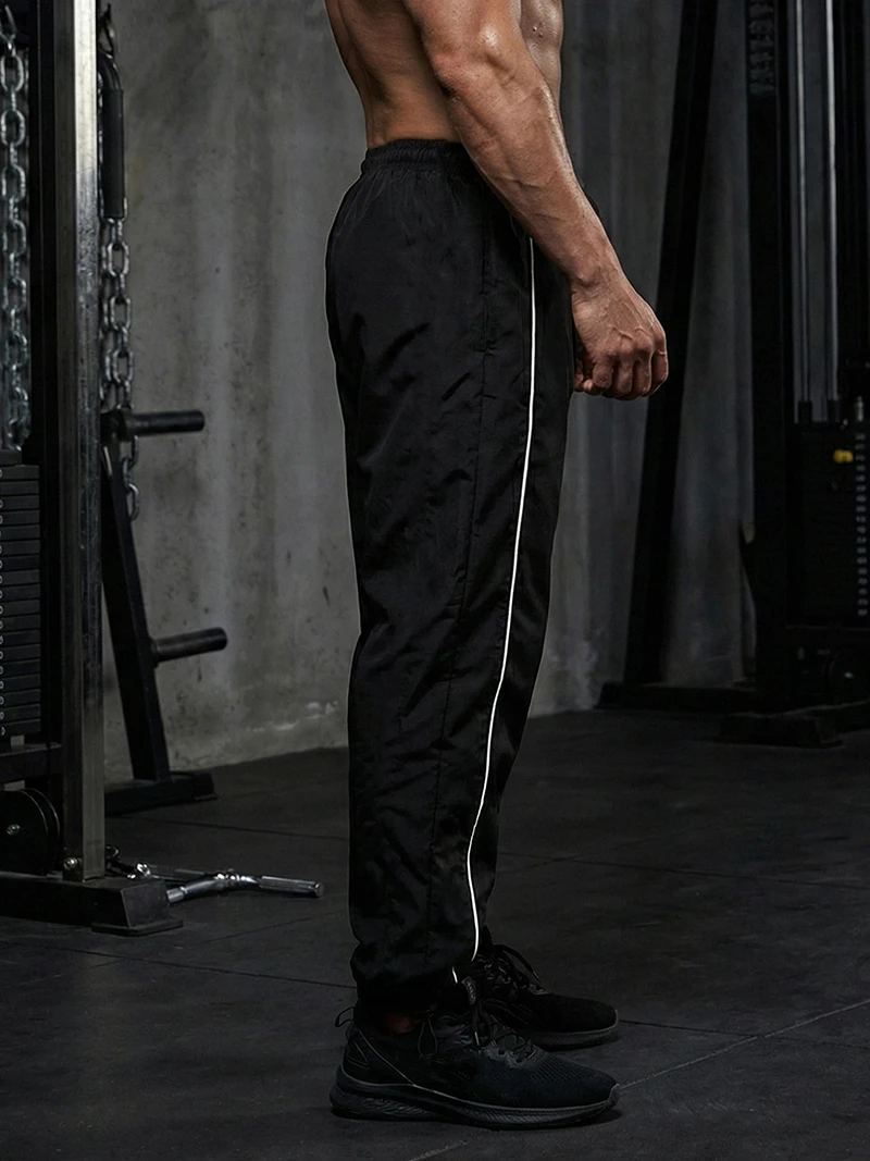 Immagine 3: Pantaloni Sportivi da Uomo alla Moda con Linee Laterali, Pantaloni da Palestra e Corsa con Tasche Laterali, Pantaloni Atletici ad Asciugatura Rapida e Traspiranti