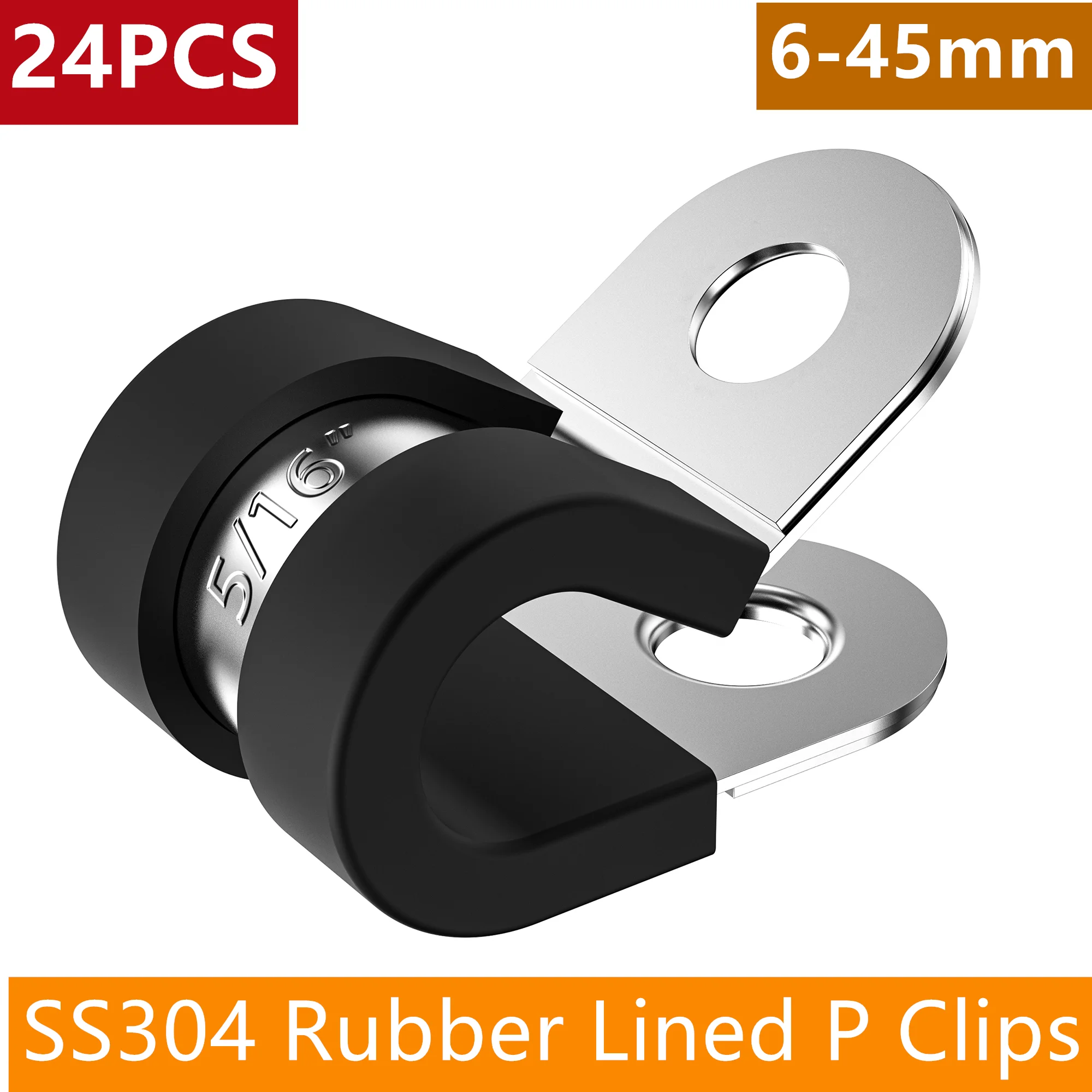 24pcs Rubber Lined P Clips 304 Stainless Steel R-type Cable Clamp Clip 6-45mm 3/8