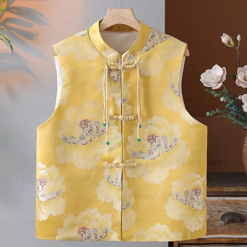 Lady Chinese Style Vest Top Sleeveless Qipao Shirt Vintage Button Down Mandarin Collar Blouse Summer Spring New Jacket Outwear