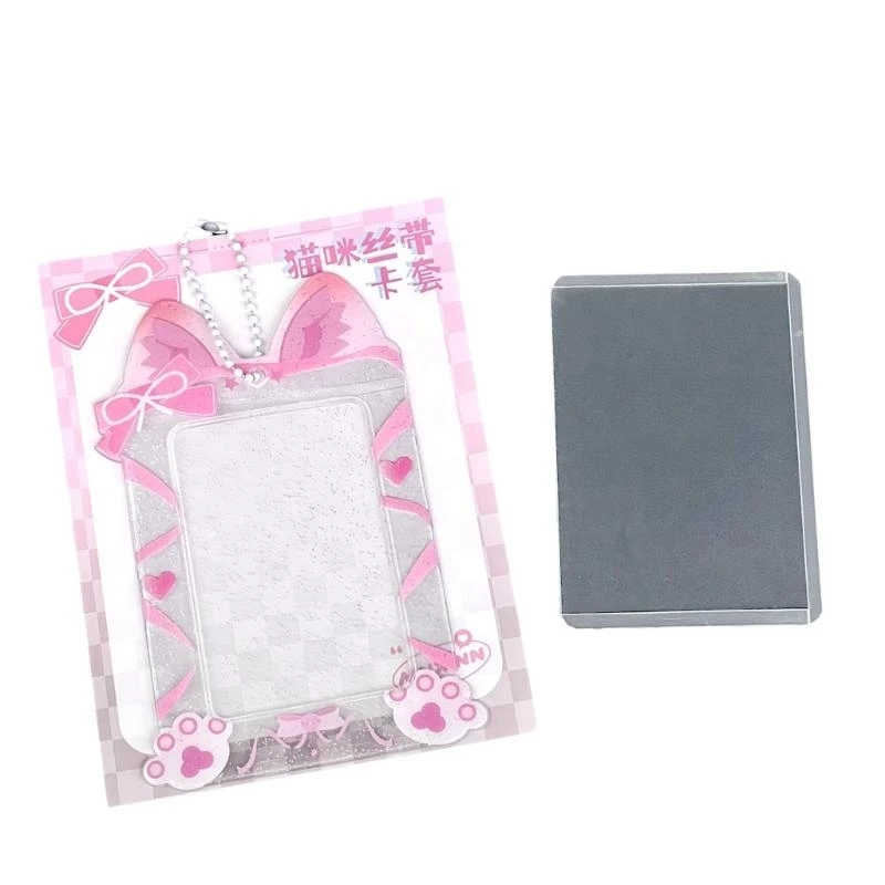 3Inch Photocard Holder with Chain Pendant, PVC Photo Card Protective Case for 3Inch Photo Card Bus Card Student Card 