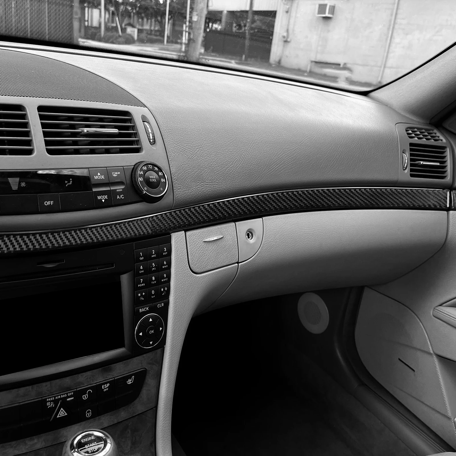 For Benz E-Class W211 2003-2009 Real Carbon Fiber Dashboard Instrument Trim Strips Decal 3Pcs Set Car Interior Parts Overlays