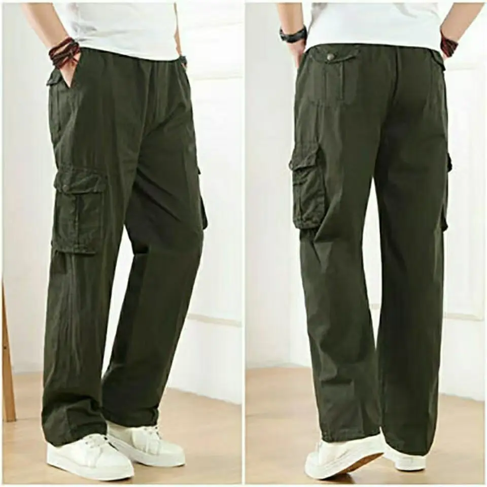 Outdoor Elastic Waist Loose Worksite Construction Work Pants Men's Wear Resistant Spring and Autumn Baggy Cargo Trousers