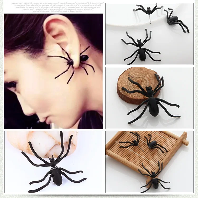 3D Black Spider Ear Stud Earrings Creepy Halloween Decoration For Haloween Party DIY Decoration Halloween Costumes Accessories