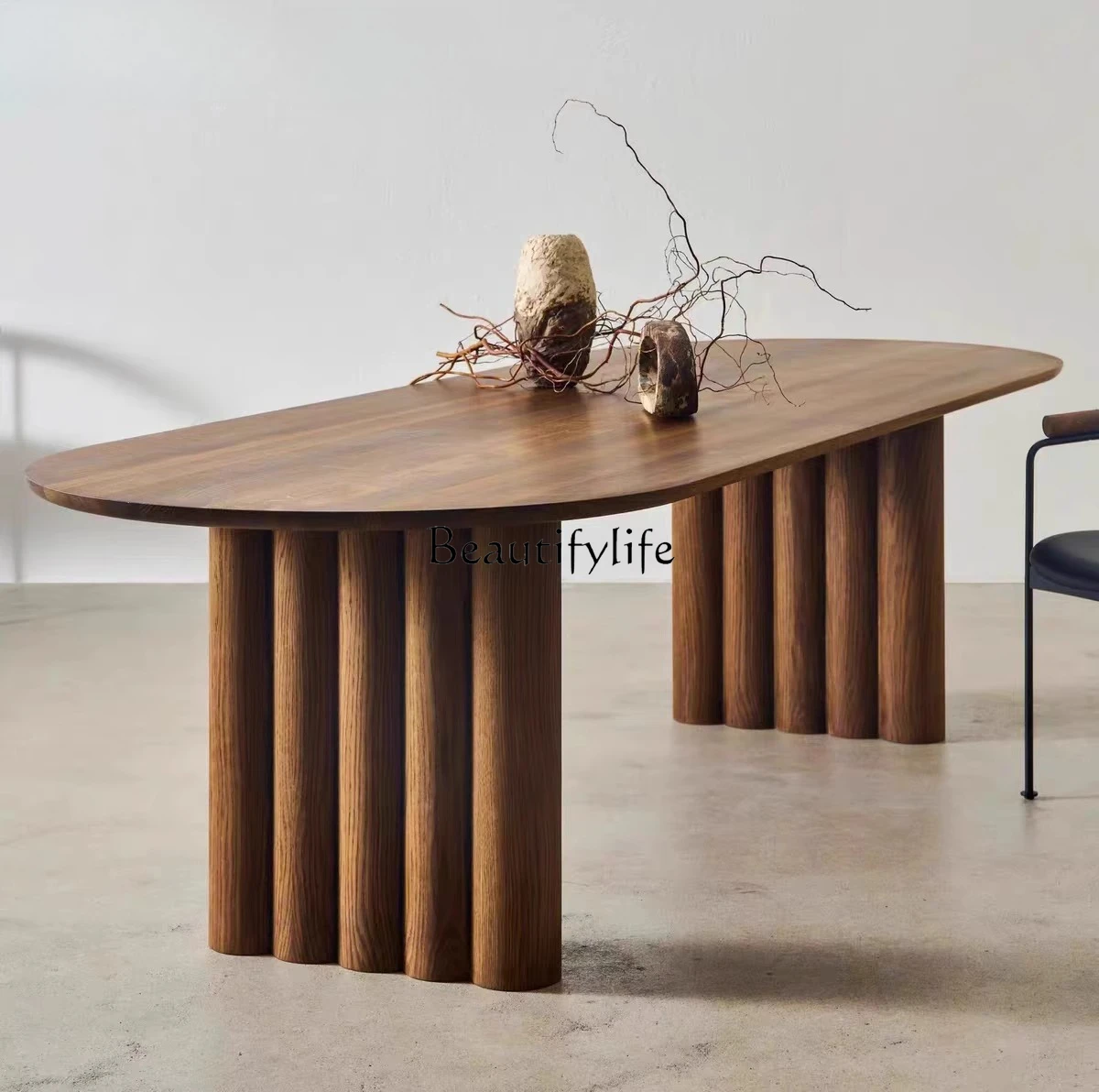 

Medieval log dining table B & B walnut simple negotiation long table wabi-sandy wind living room workbench