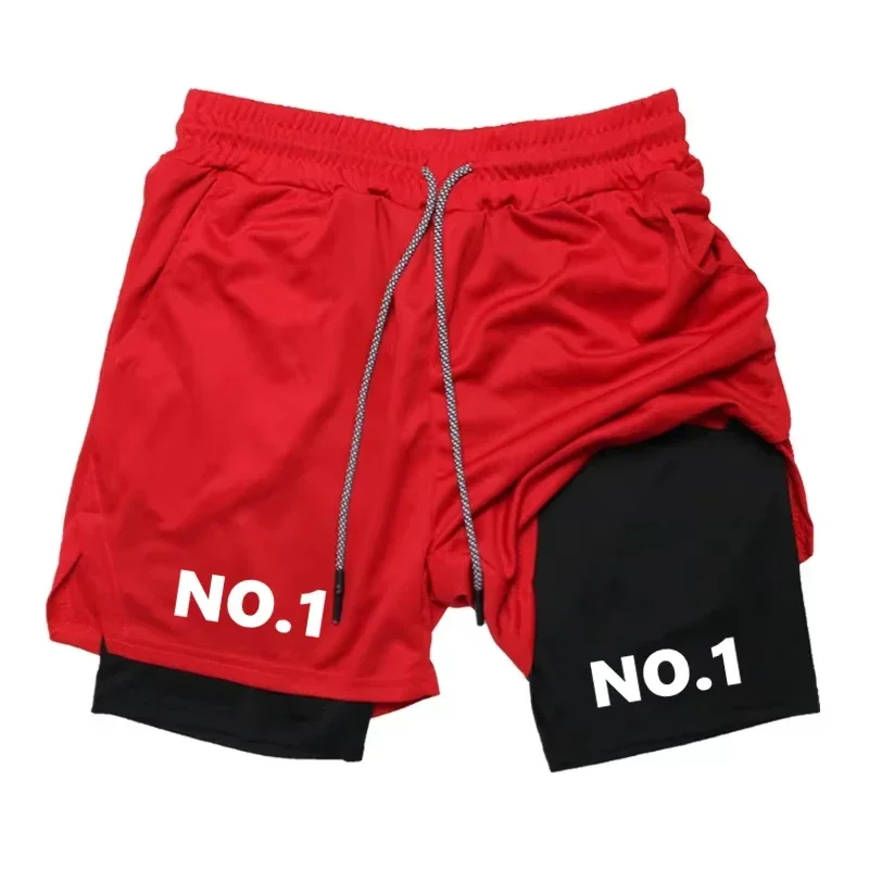 

NO.1 Men's double-layer shorts printed jogging fitness gym shorts 2-in-1 shorts for quick drying exercise training shorts
