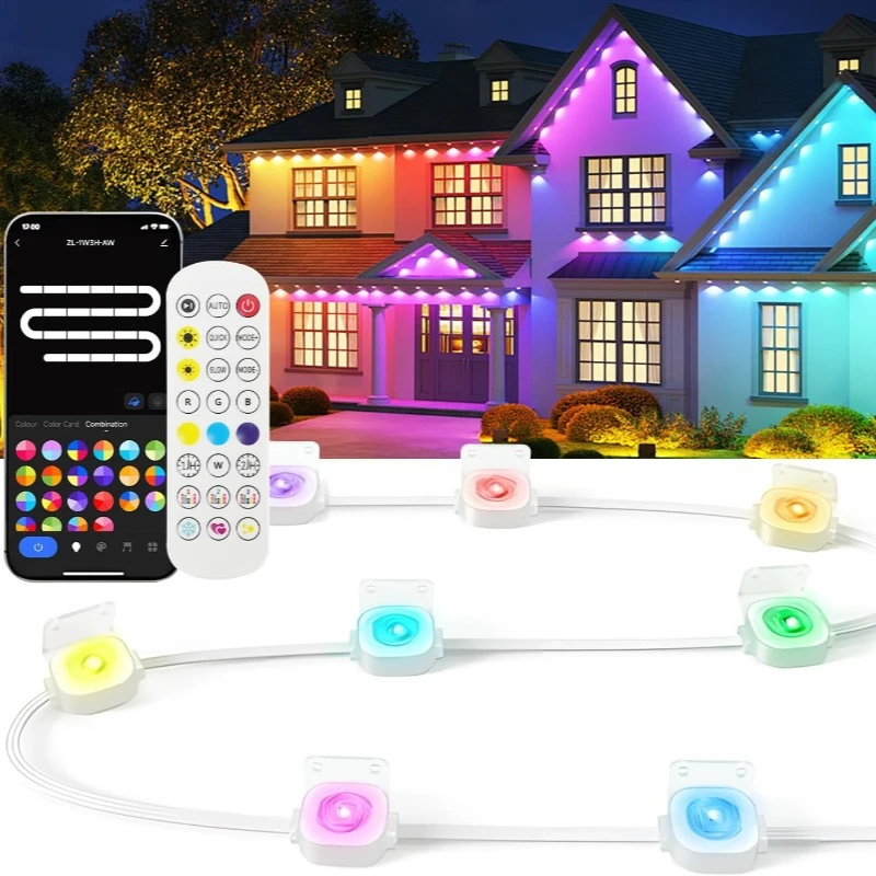 

150ft Smart RGB Outdoor Lights with 90 LED, Permanent Christmas Lights for Daily Decorative Lighting and Holiday Parties