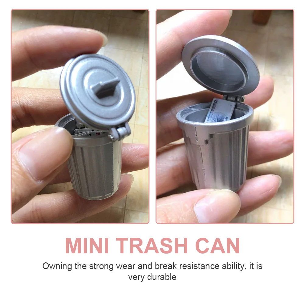 2 Pcs Mini Trash Can Miniature Bin House Adornment Ornaments Garbage Decorations Layout Model Alloy