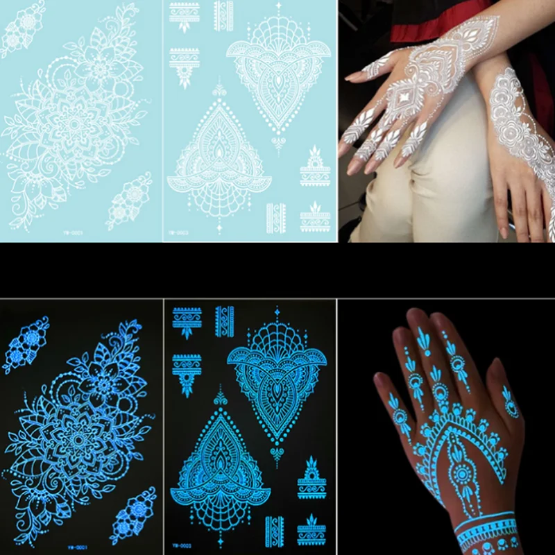 6 قطعة الوشم المؤقت ليلة ضوء الوشم ملصق الهندي الحناء الدانتيل الوشم الشارات وهمية الوشم الوشم المؤقت الوشم الفن #2