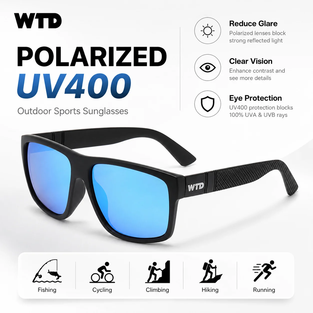 WTD Cycling Fishing Sunglasses Polarized UV400 Protection Outdoor Sports Eyewear Men Women Hiking Running Driving Travel Glasses