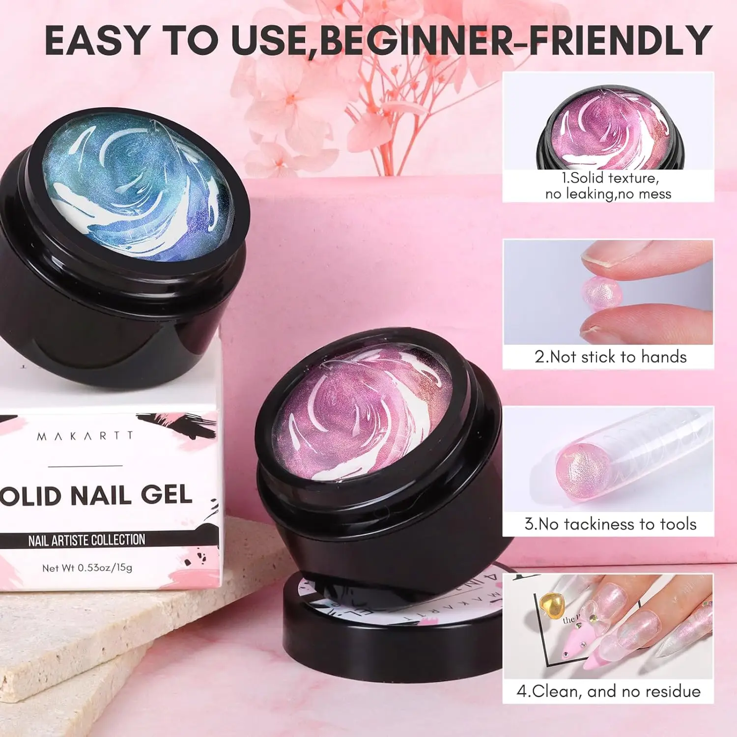 Makartt Solid Builder Nagelgel 15ML 4-in-1 Nagelverlängerungsgel UV-Nagelkleber für Acrylnägel Strass-Gel 3D-Nagelskulptur – Detail 8