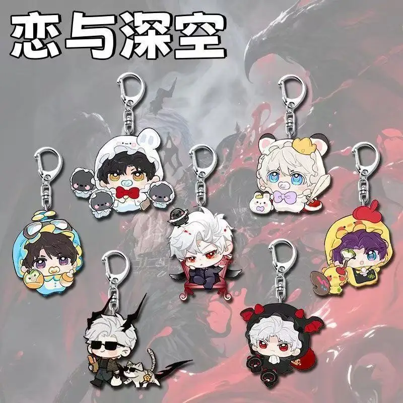 Love and Deep Space Pendant Keychain Cute Cartoon Sylus Rafayel Xavier Zayne Caleb Acrylic Student Keychain Backpack Accessories