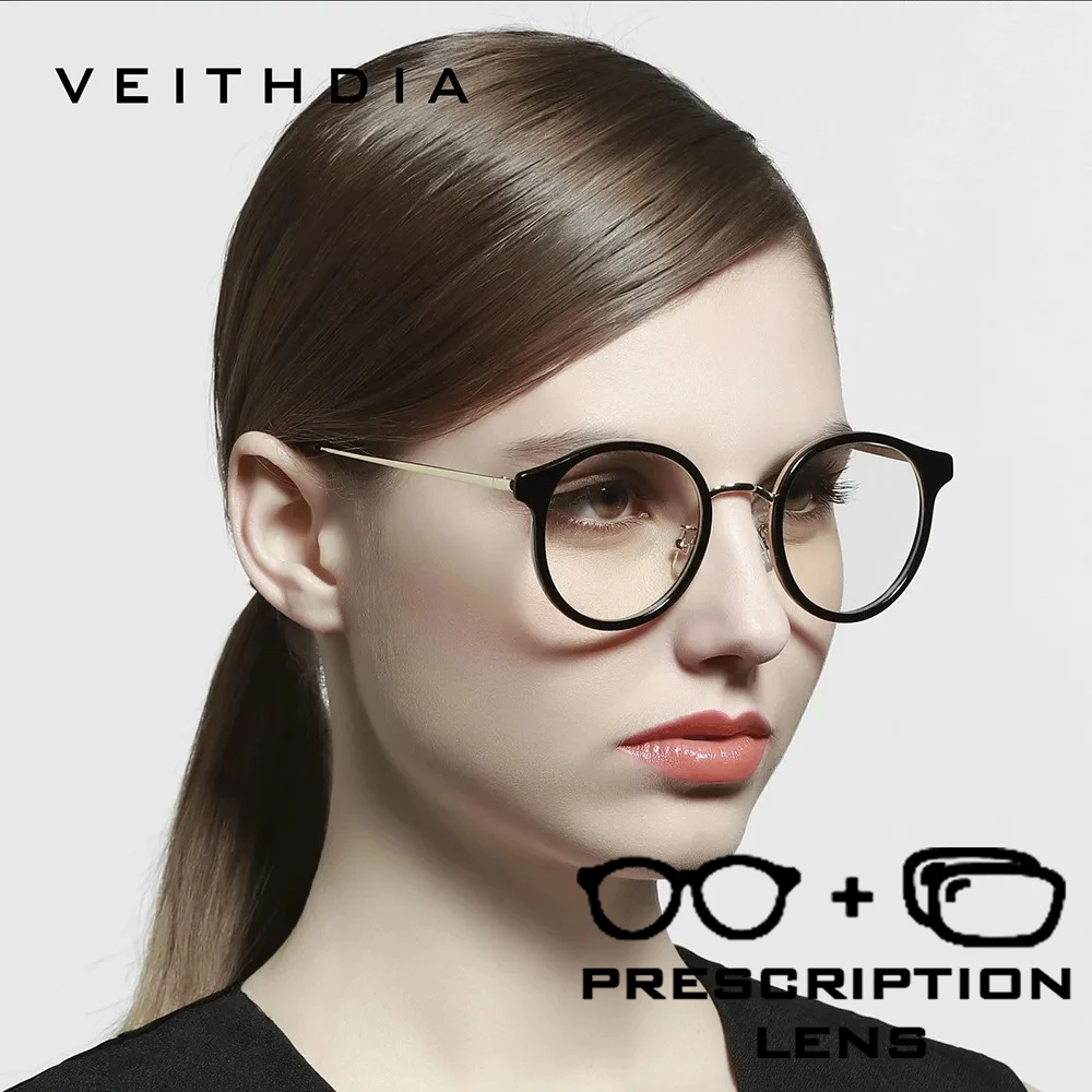 

VEITHDIA Prescription Round Glasses Frame Women‘s Progressive Glasses Customizable Myopia Optical Power Eyeglasses Frame V012P39