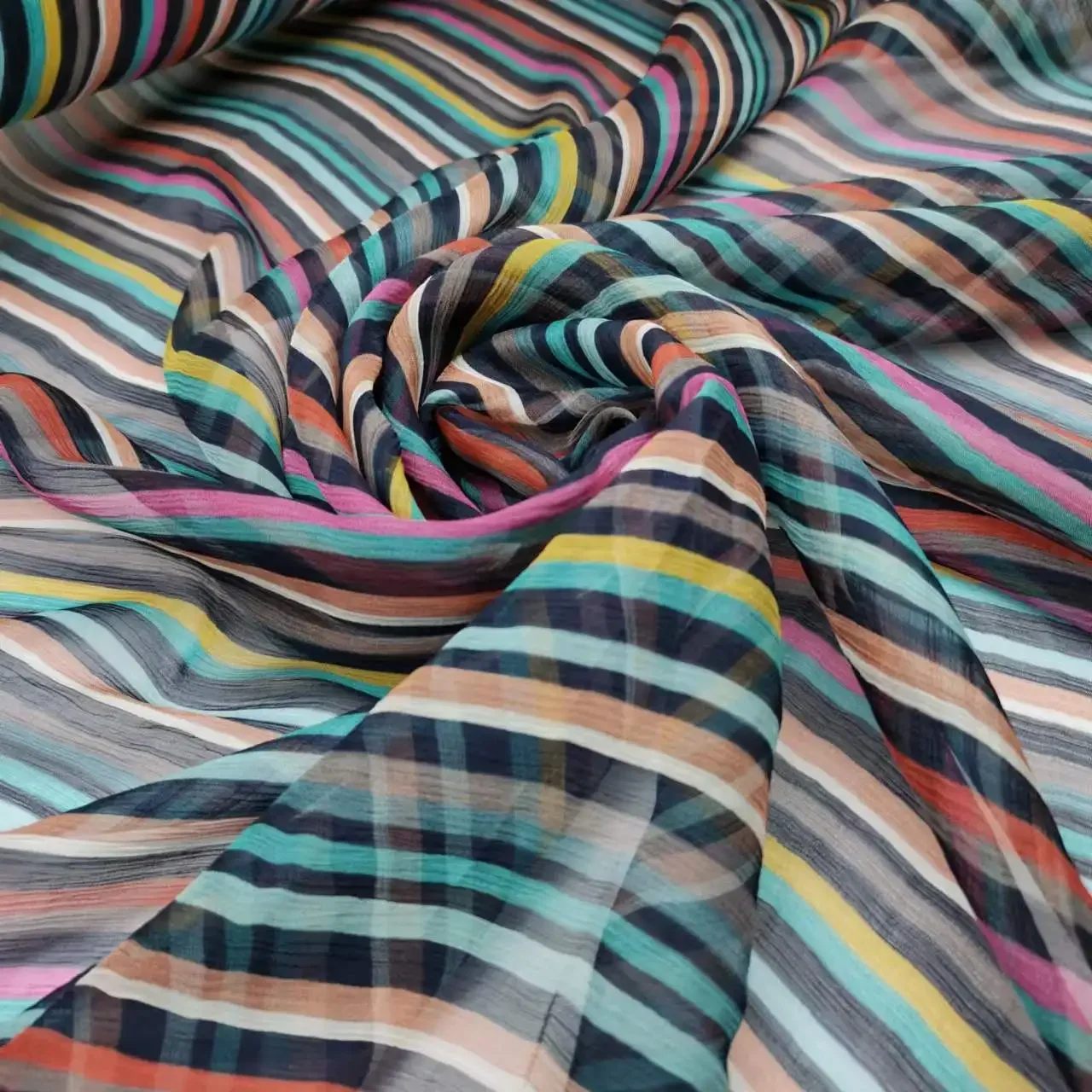 Super Deal Silk Georgette Crepe Fabric Rainbow Colorful Stripe Width 135cm Soft 7mm Dress Scarf Material