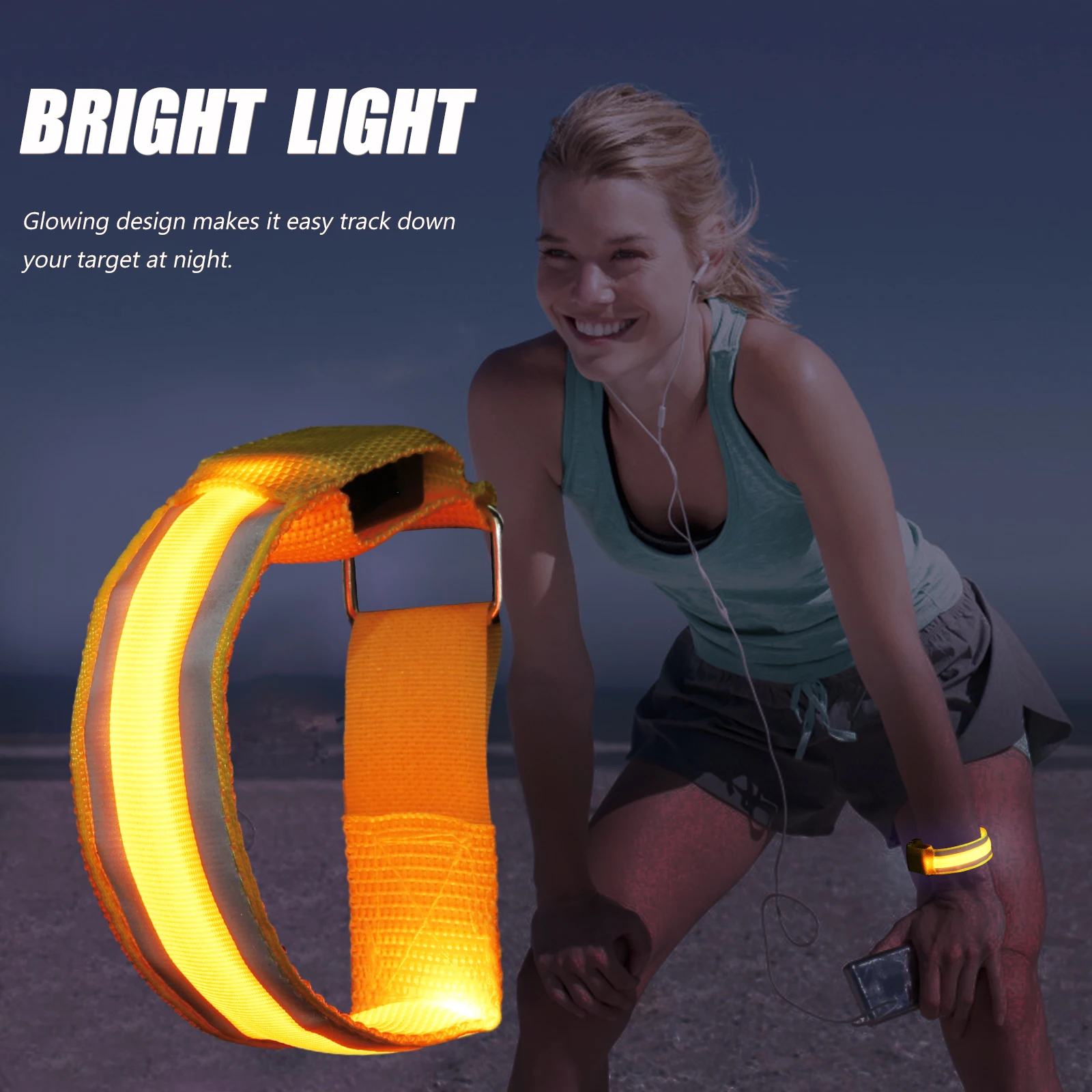 

2pcs Fluorescent Armband LED Light Reflective Safety Gear Running Cycling Outdoor Work Luminous LED Bracelet Adjustable for Men