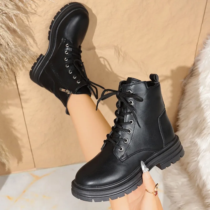 

Hot Selling 35-42 Large Size 2025 Autumn/Winter New Women's Boots Single Inner Thick Bottom Strap Black Outerwear Short Boots