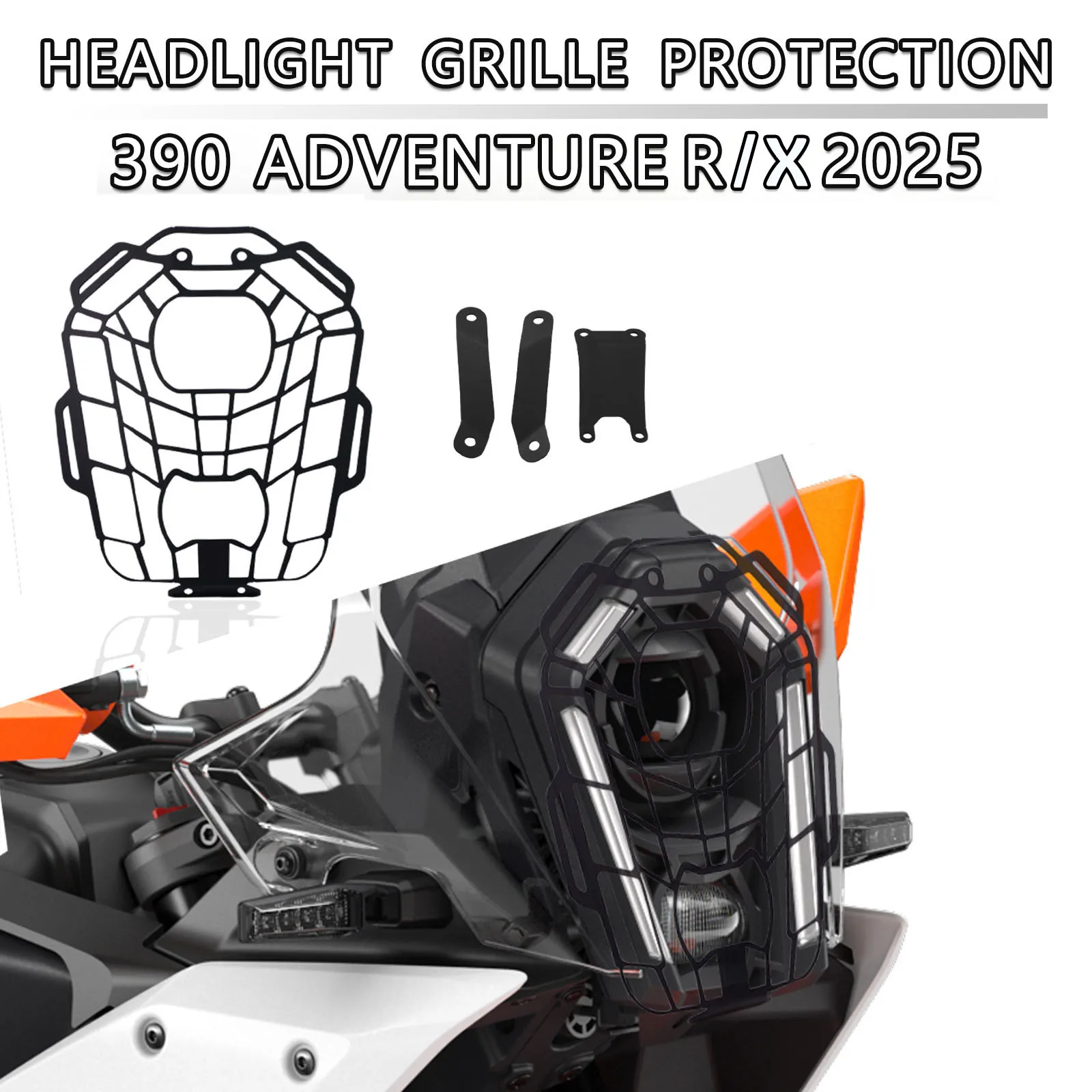 

For 390 ADVENTURE R X 2025 390 ADV X 2025 Headlight Protector Kit Head Lights Grille Guard Cover Lamp Protection Grille Cover
