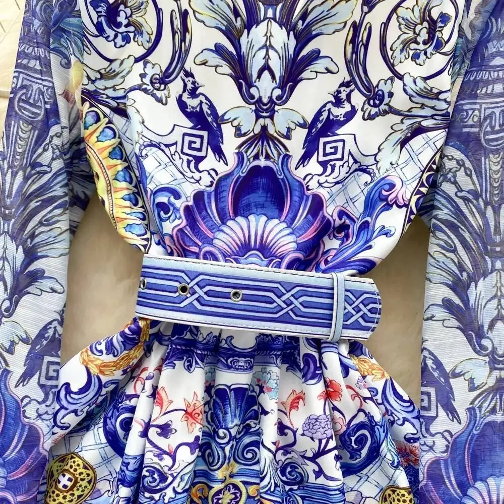 BabYoung Haruku Hong Kong Style Turn-Down Collar Shirt Dress Vintage Court Big Swing Belt Robe Mid-Length Korea Slim Waist Mujer