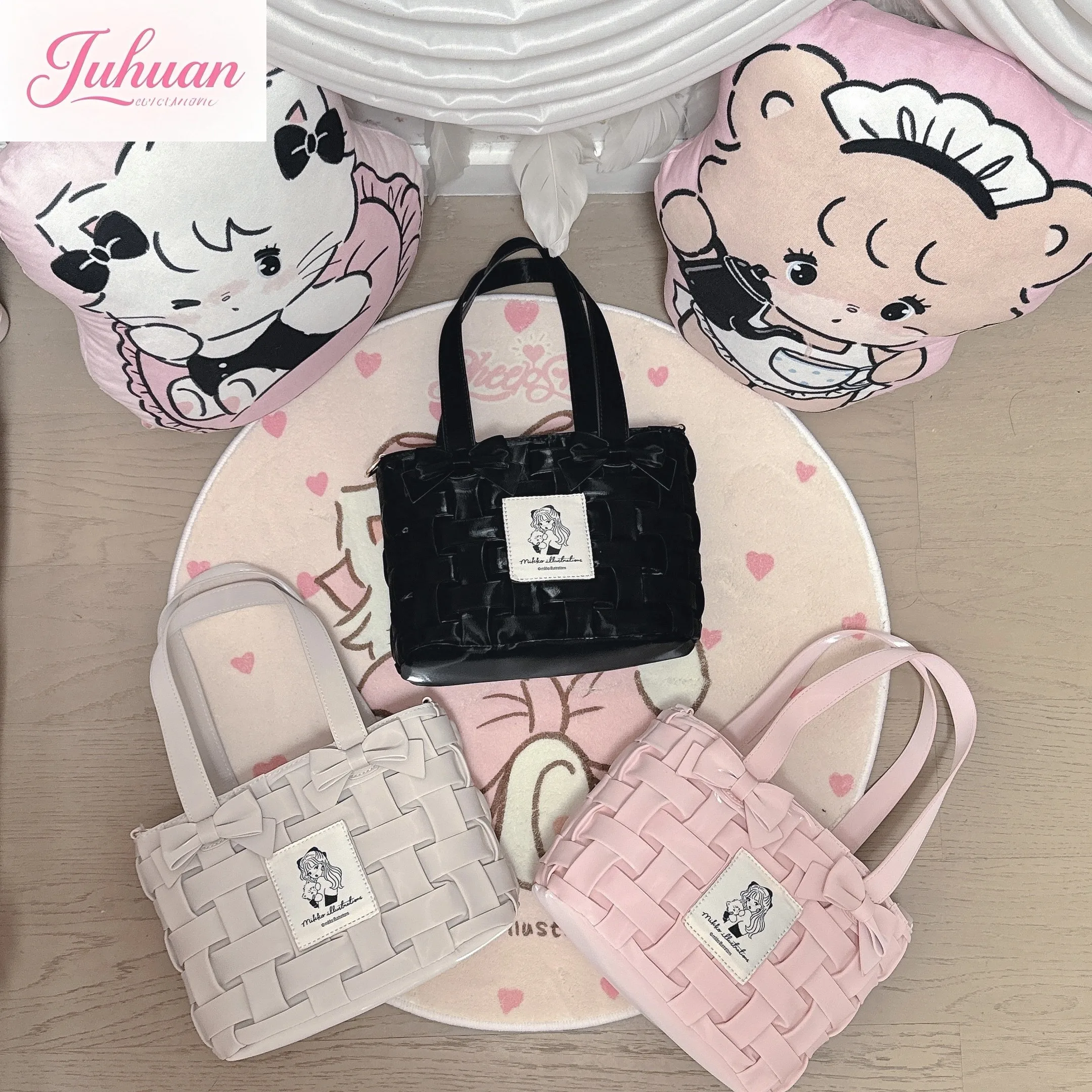 

Kawaii японские милые милые женские сумки, французская сумка для девочек, сумка через плечо, модная универсальная корзина с бантом в стиле Лолиты