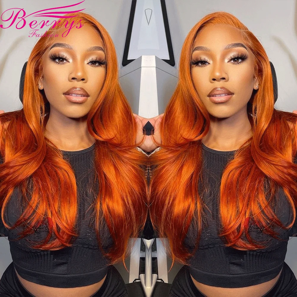 Berrys Fashion Orange Ginger Color 13x6 Lace Front Wigs Baby Hair Brazilian Body Wave Human Hair Wig 5x5 Glueless Lace Wigs