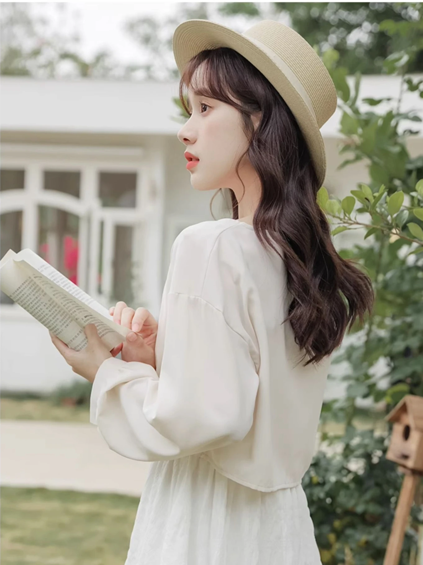 Słodki kardigan chroniący przed słońcem dla kobiet na lato, z ramiączkami, z poduszką na ramię, narzutka, bufiaste rękawy, dekolt w serek.