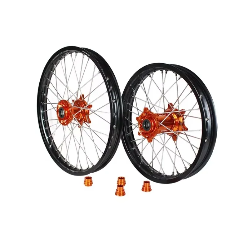 

STLF Dirt Bike 125 250 450 EXC Motorcycle 21 19 Alloy Rims with Black Rims Orange Hubs