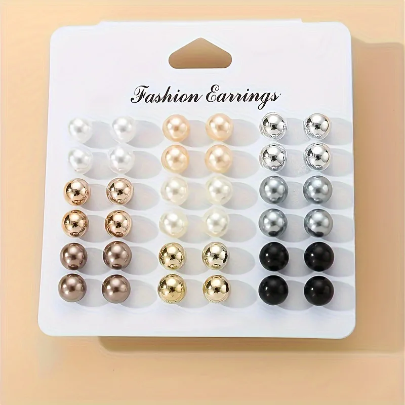 18 Pairs Elegant Multi-color Imitation Pearl Stud Earrings Korean Charm Ball Bead Earrings Women Trend Party Wedding Jewelry Set