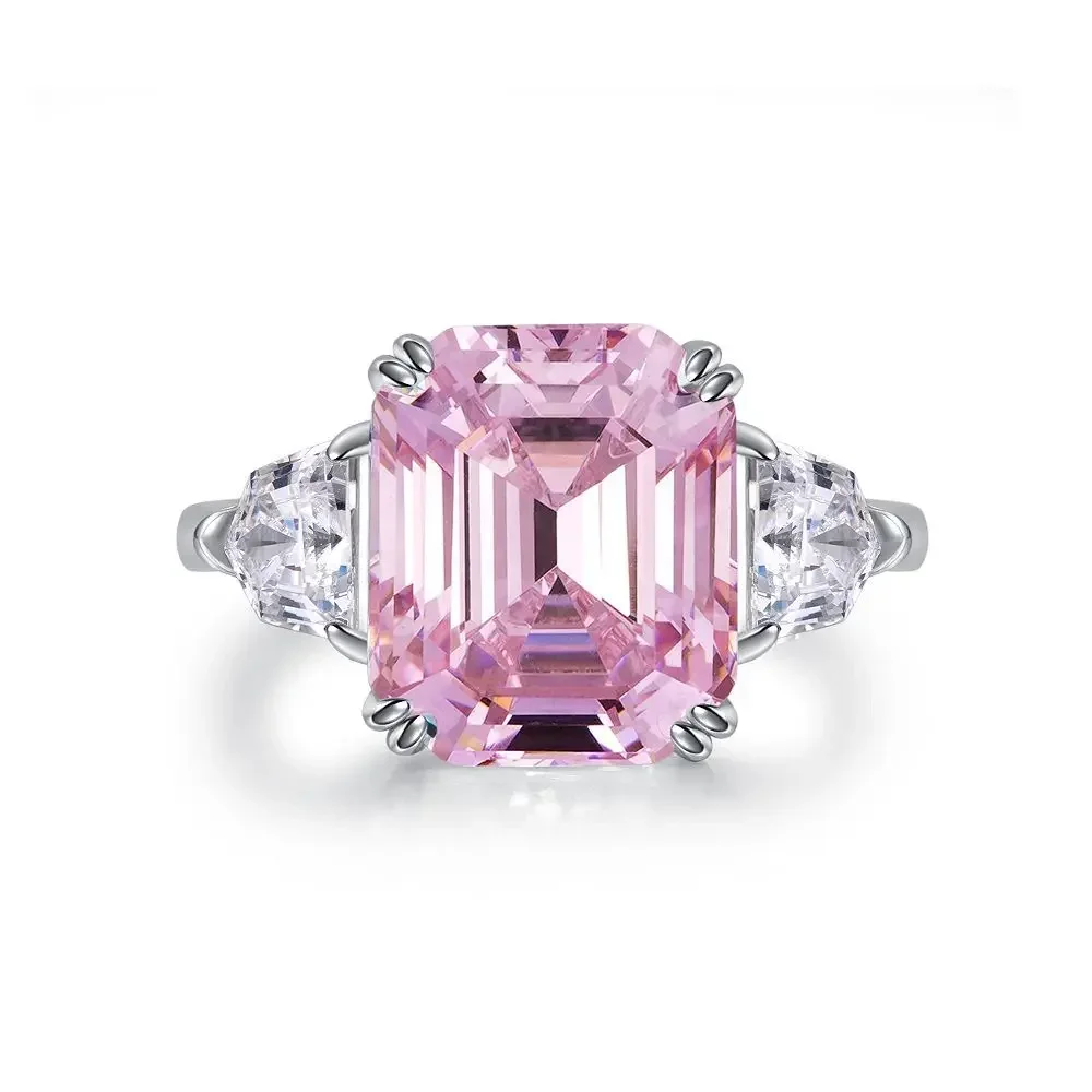 Briex Jewelry Luxury Pink Diamond in PT950 Solid Platinum White Gold Ring, Emerald - Cut Square for Women