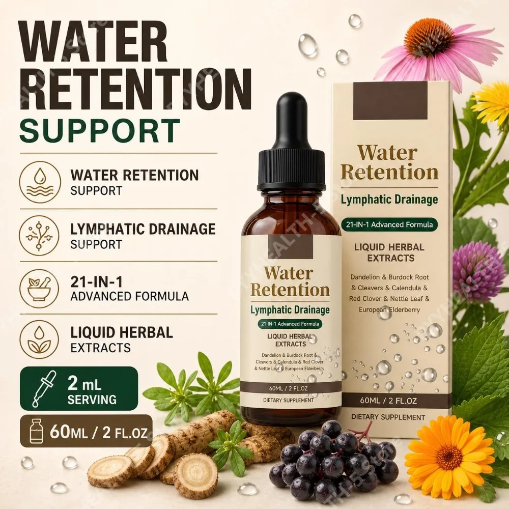 Water Retention Drops Lymphatic Drainage Liquid Supplement Herbal Extracts Drop with Dandelion Burdock Cleavers Calendula 60ml