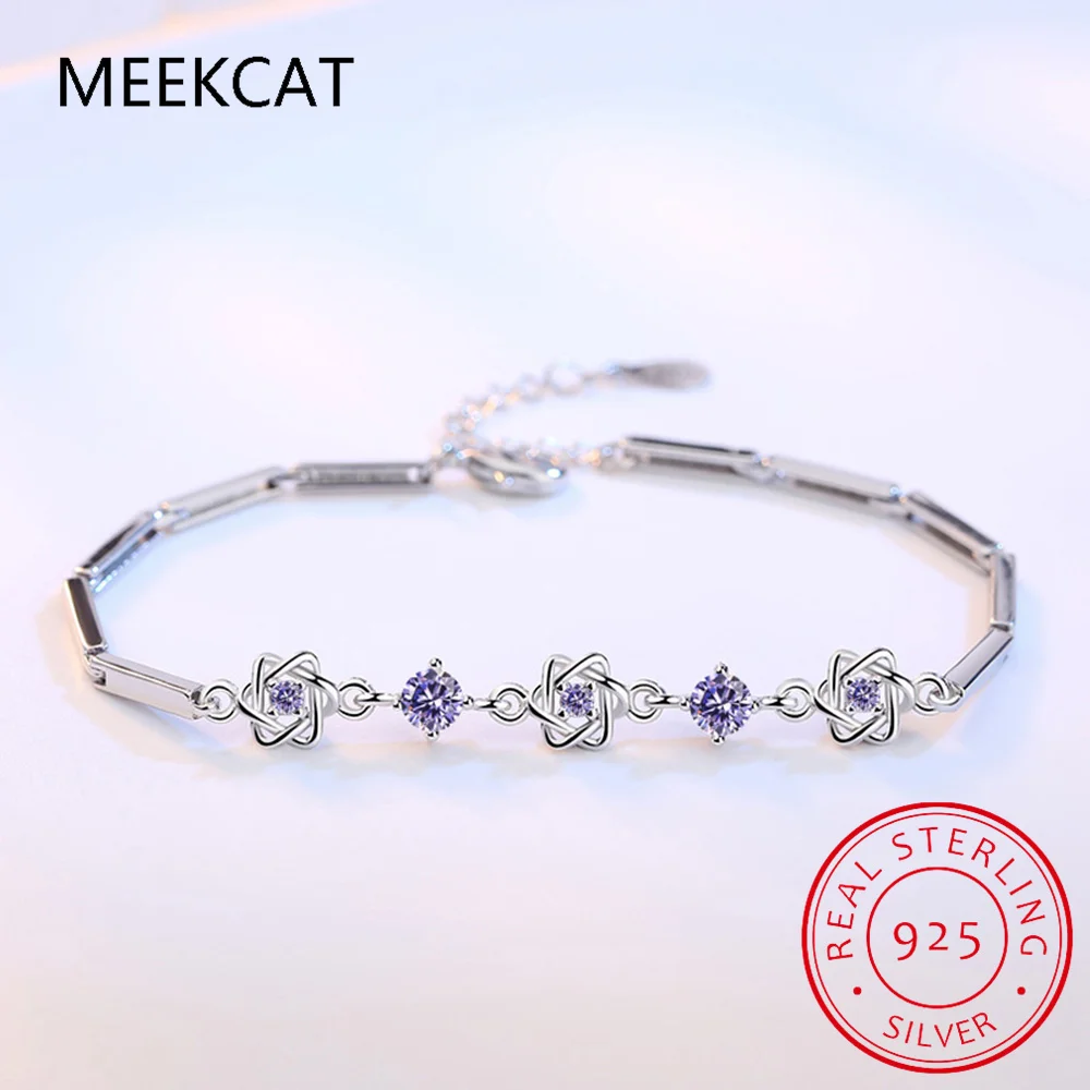 925 Sterling Silver Star of David Bracelet Pave Setting CZ Pulseiras De Prata for Women Birthday Gift Fine Jewelry