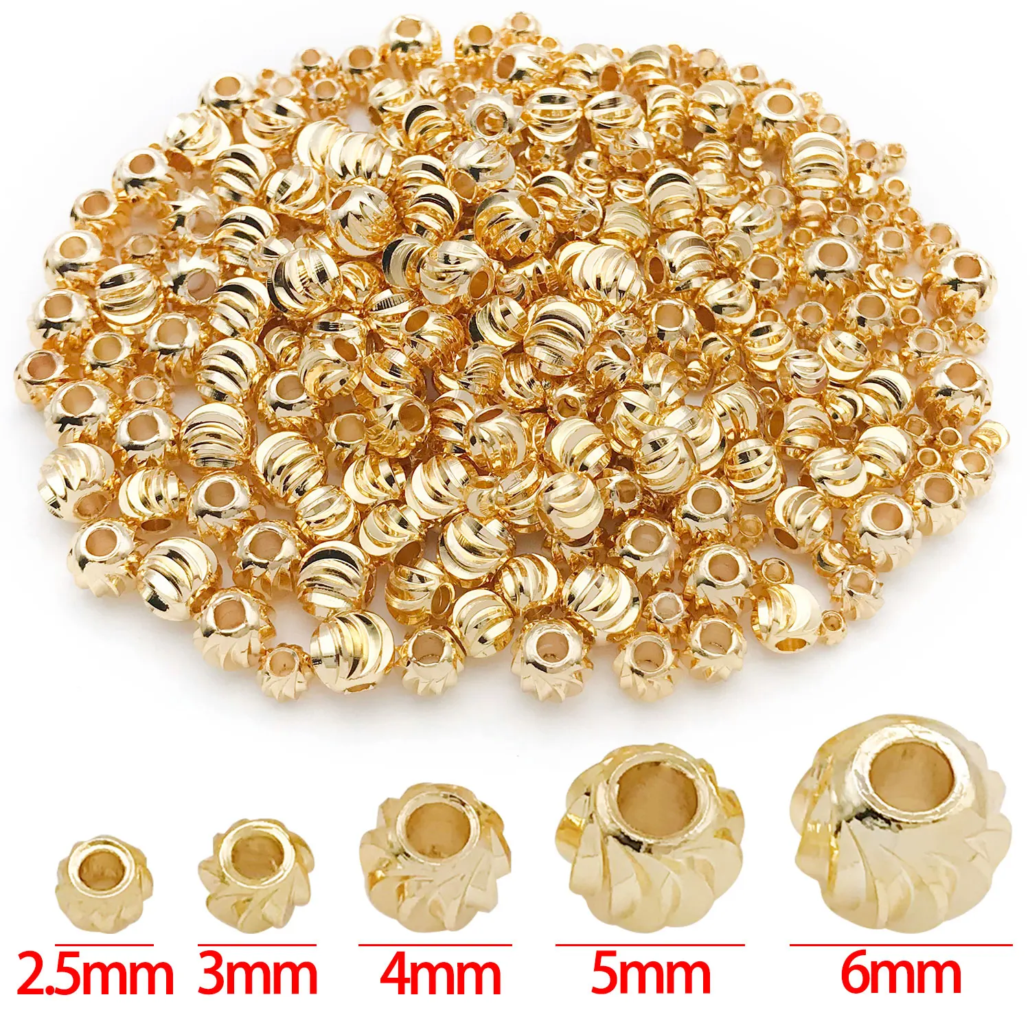 20 Stück 18 Karat echtes vergoldetes Messing, gestreift, geschliffene Blumen-Abstandsperlen für DIY-Armband, Halskette, Ohrringe, Schmuckherstellung, Zubehör
