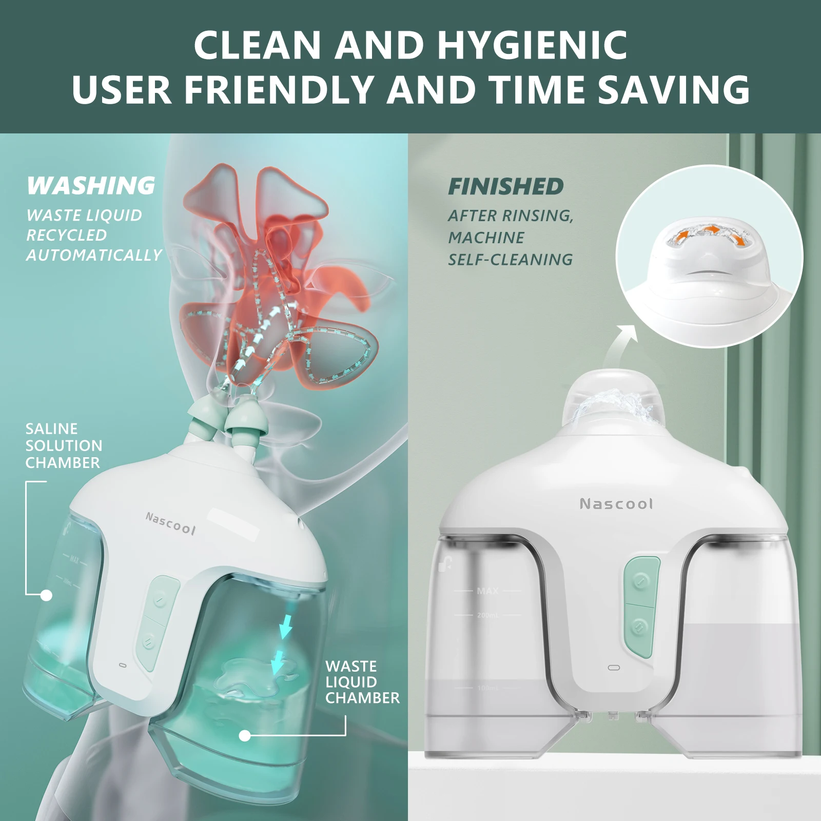 Nascool sistema de irrigação nasal elétrica com 50 saltpods sucção irrigador nariz lavadora dispositivo de enxágue sinusal máquina mais limpa