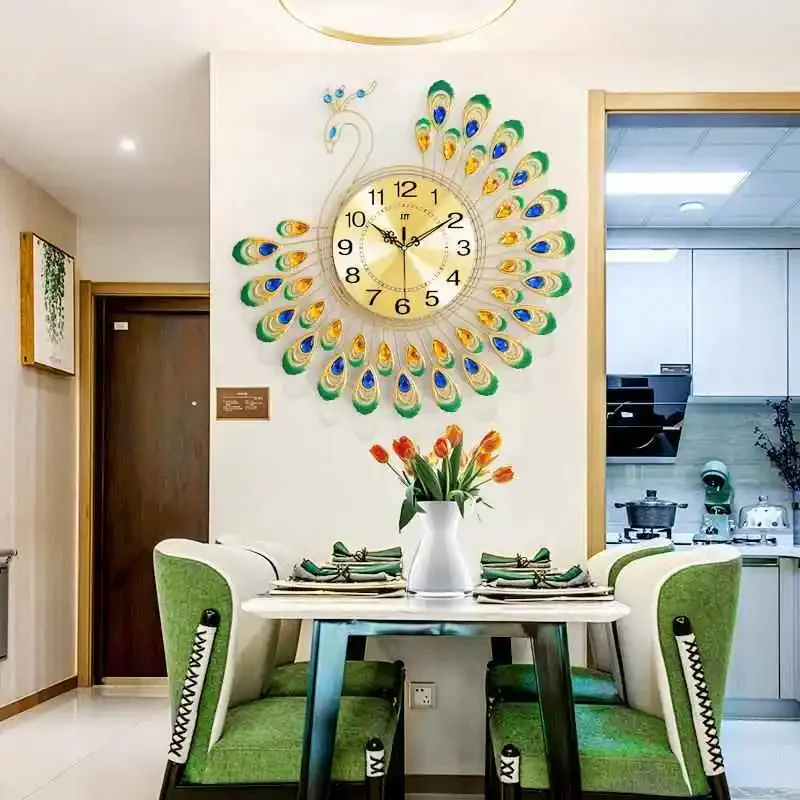 Peacock Fashion Wall Clocks Restaurant Minimalist Silent Aesthetic Wall Watch Modern Luxury Reloj Pared Living Room Decoration