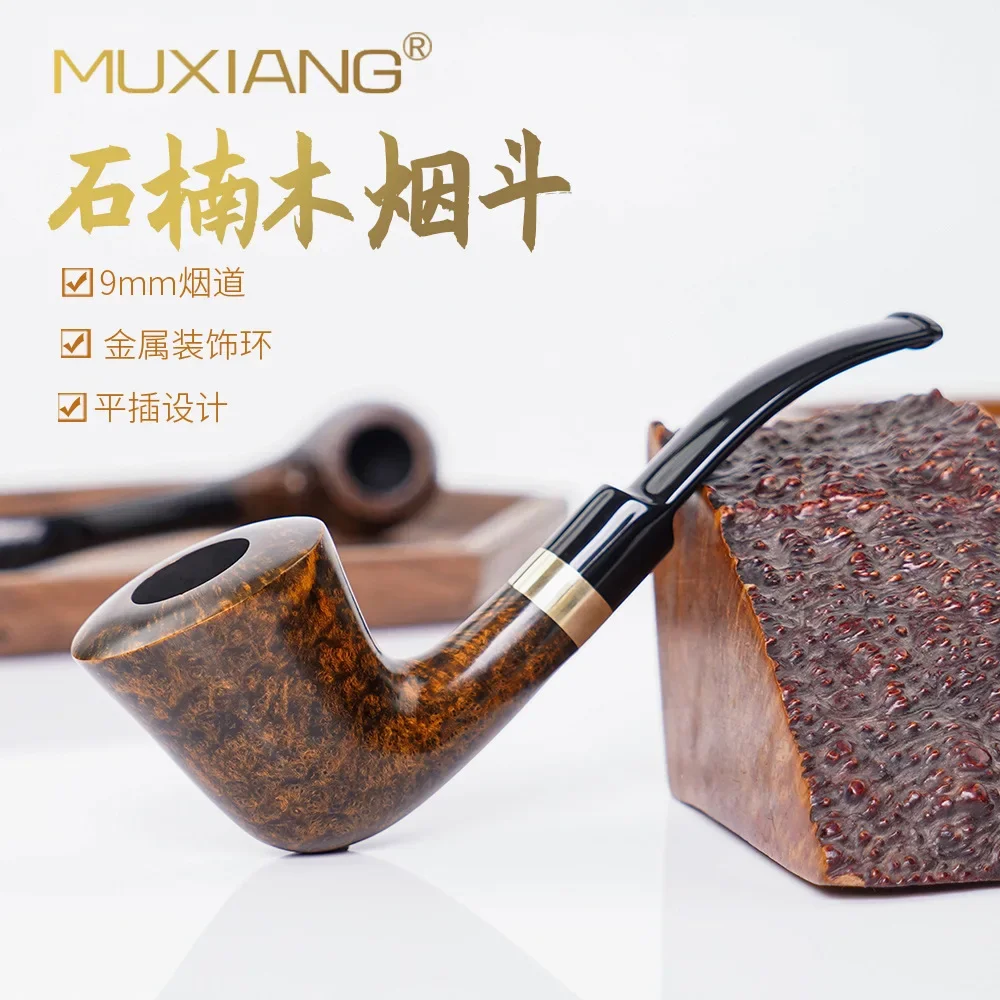Tools Kit Briar Wood Handmade Tobacco Pipes with Loop Decor Bent Smoking Pipe with9mm FilterMasculine Gifts
