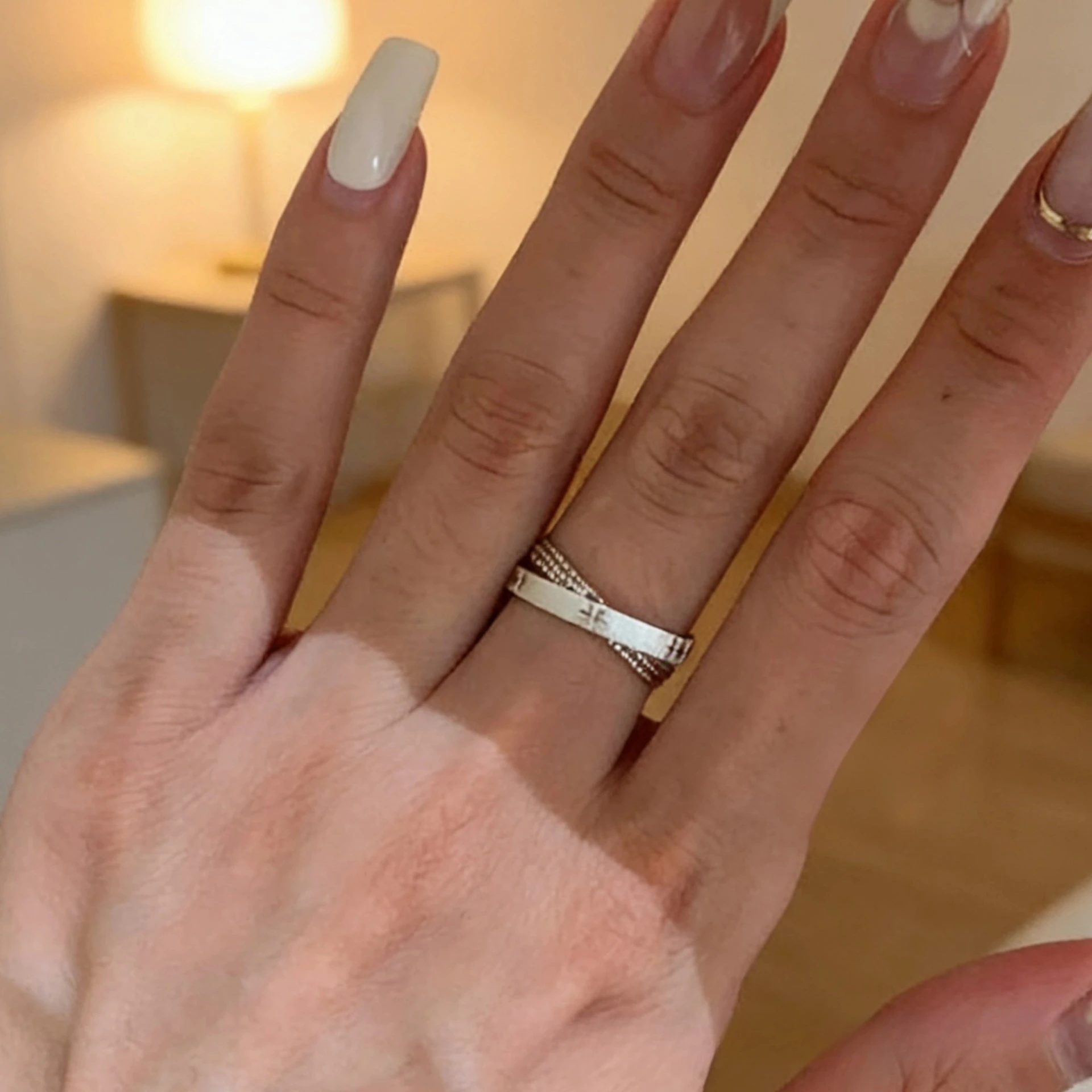 Retro Mid-style Couple Rings Hand-brushed Diamond-encrusted Octagonal Star Niche Design Double-ring Star-shaped Jewelry 2026 Fr