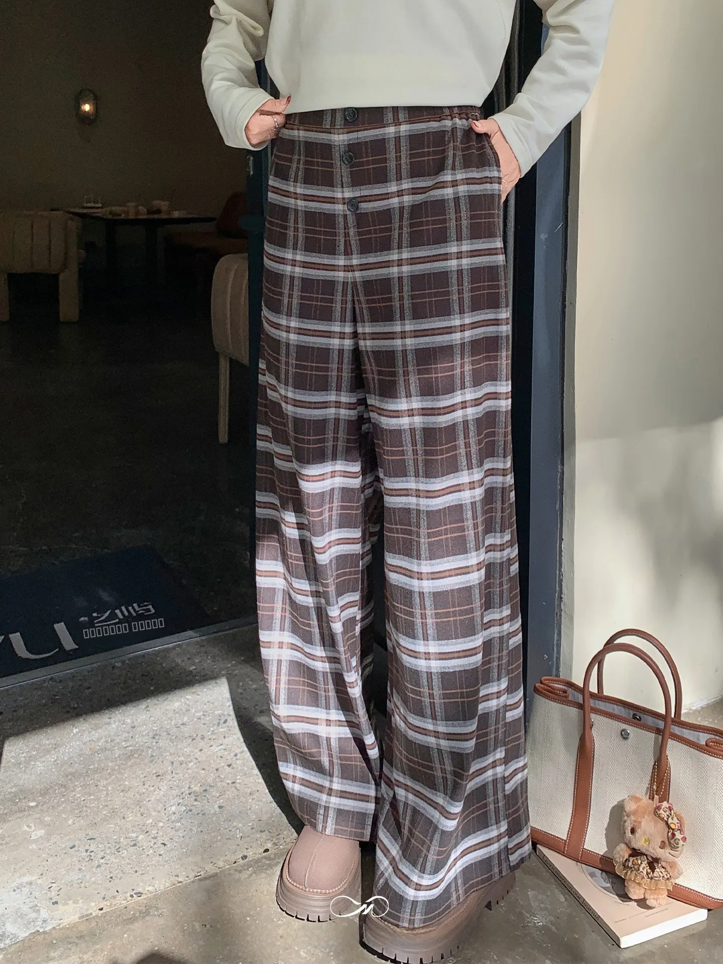 

Женские винтажные брюки Massecci большого размера в клетку, прямые широкие штанины, с высокой талией, из полиэстера, для зимнего сезона