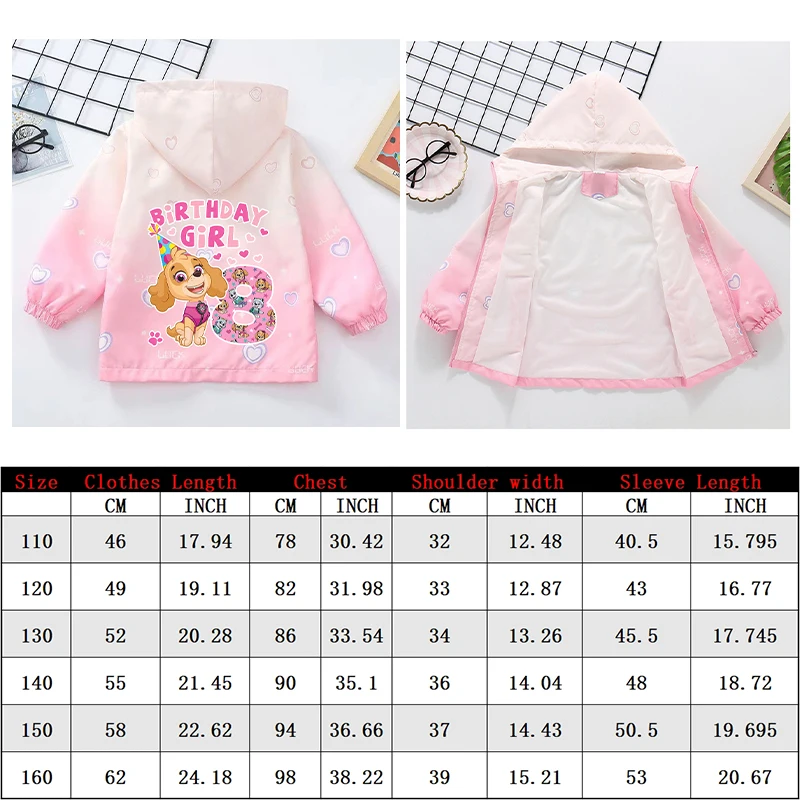 Paw Patrol Pink Jacket for Children Anime Cartoon Number Printing Coat Girls Autumn Winter Travel Fashion Clothes Birthday Gifts